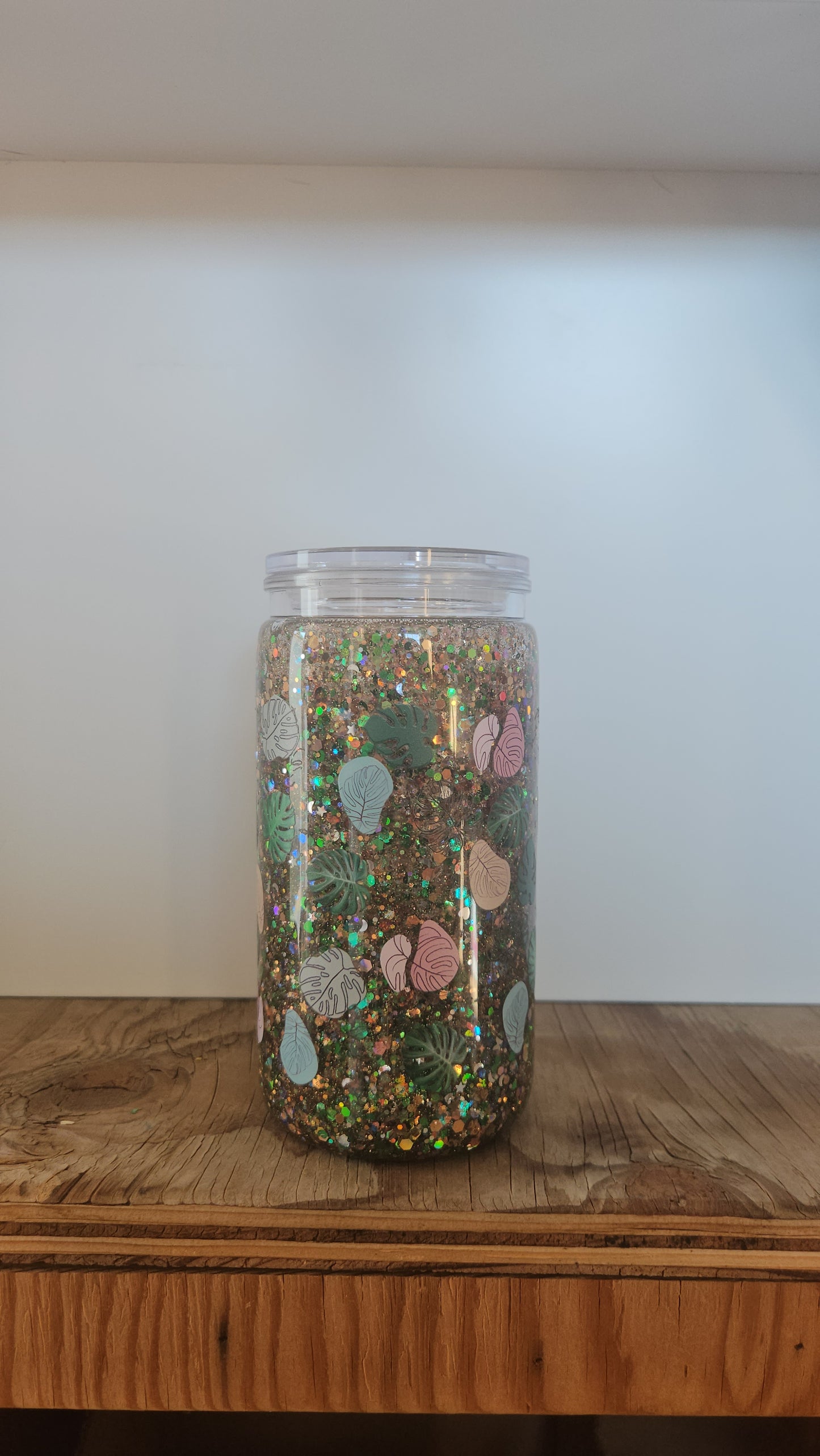 16 oz Snow Globe Tumbler "Monstera Leaf MultiColor"