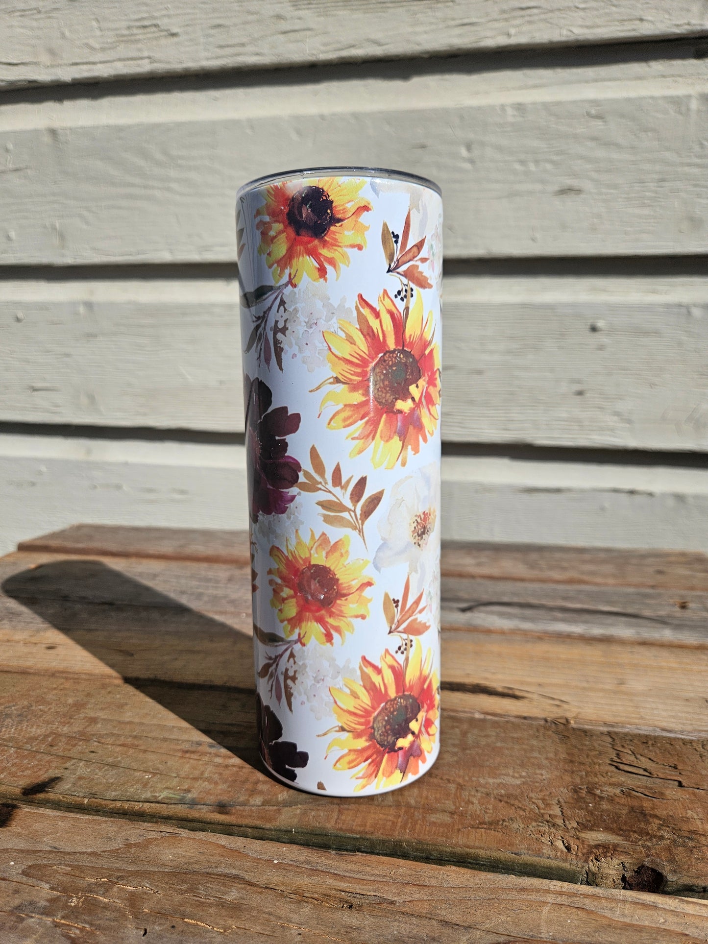 20 oz Skinny Stainless Steel Tumbler "Burgundy and Yellow Floral"