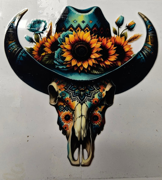 Decal Cow Skull W/ Sunflowers