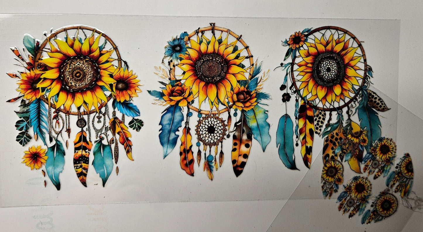 16 oz Wrap Suncatcher W/ Blue Feathers + Cup Lid