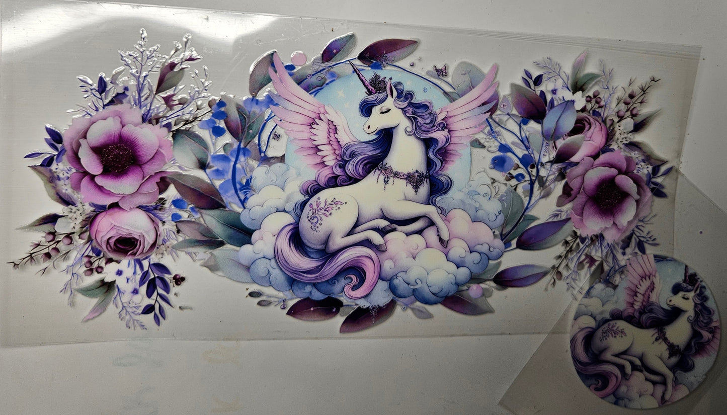 16 oz Wrap Purple Blue Unicorn + Cup Lid