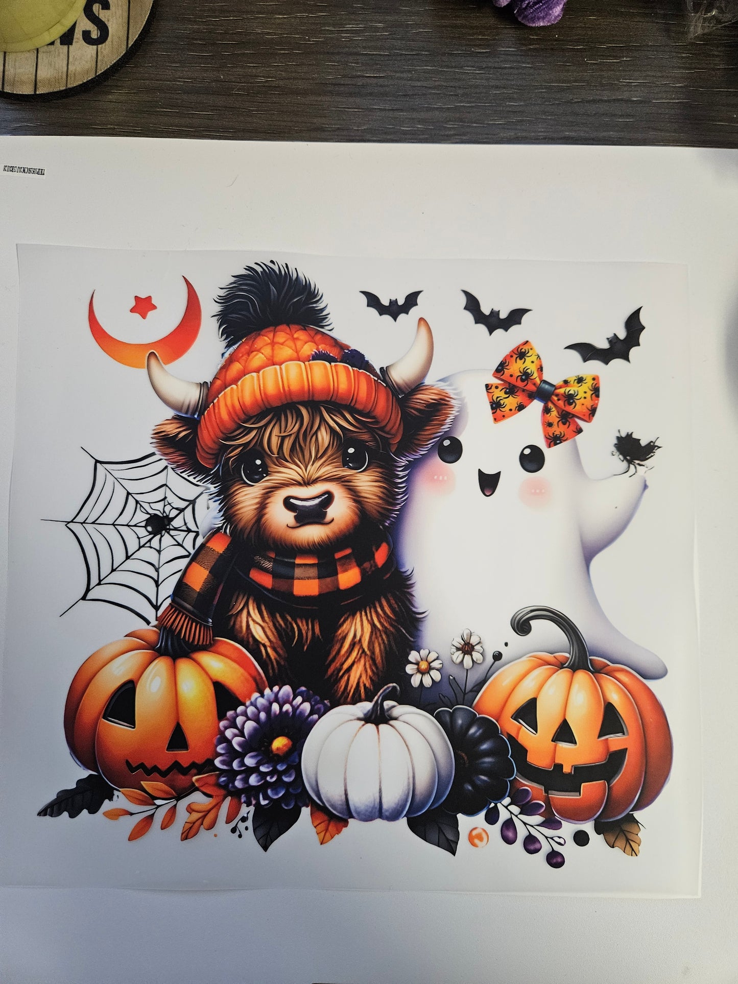 DTF Apparel Orange Cow, Ghosts, and Pumpkin