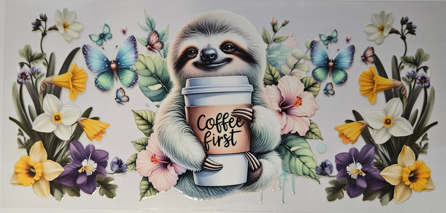 16 oz Wrap Floral Sloth With Coffee