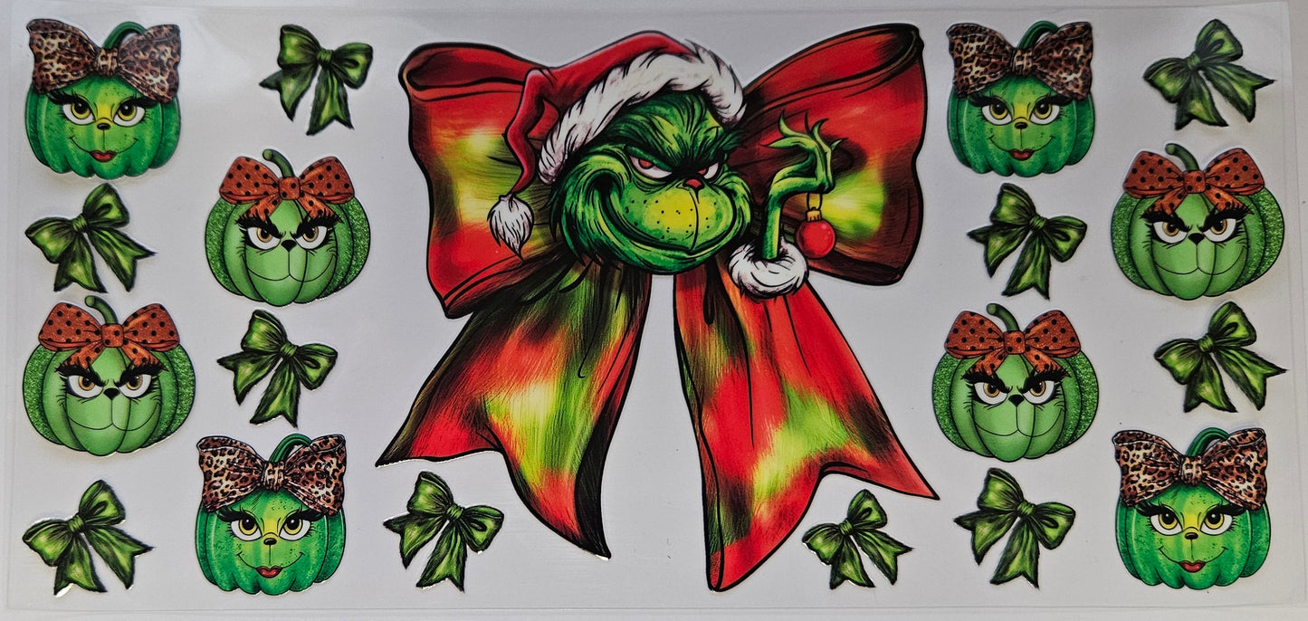 16 oz Wrap Grinch Pumpkin Christmas Bows