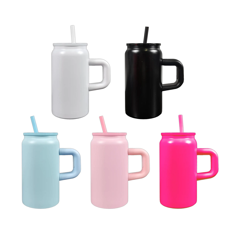 16 oz Coated Glossy Stainless Steel Tumbler W/ Handle