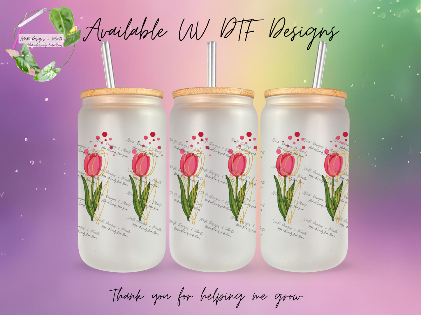 16/20 oz Wrap Pink Tulips W/ Green