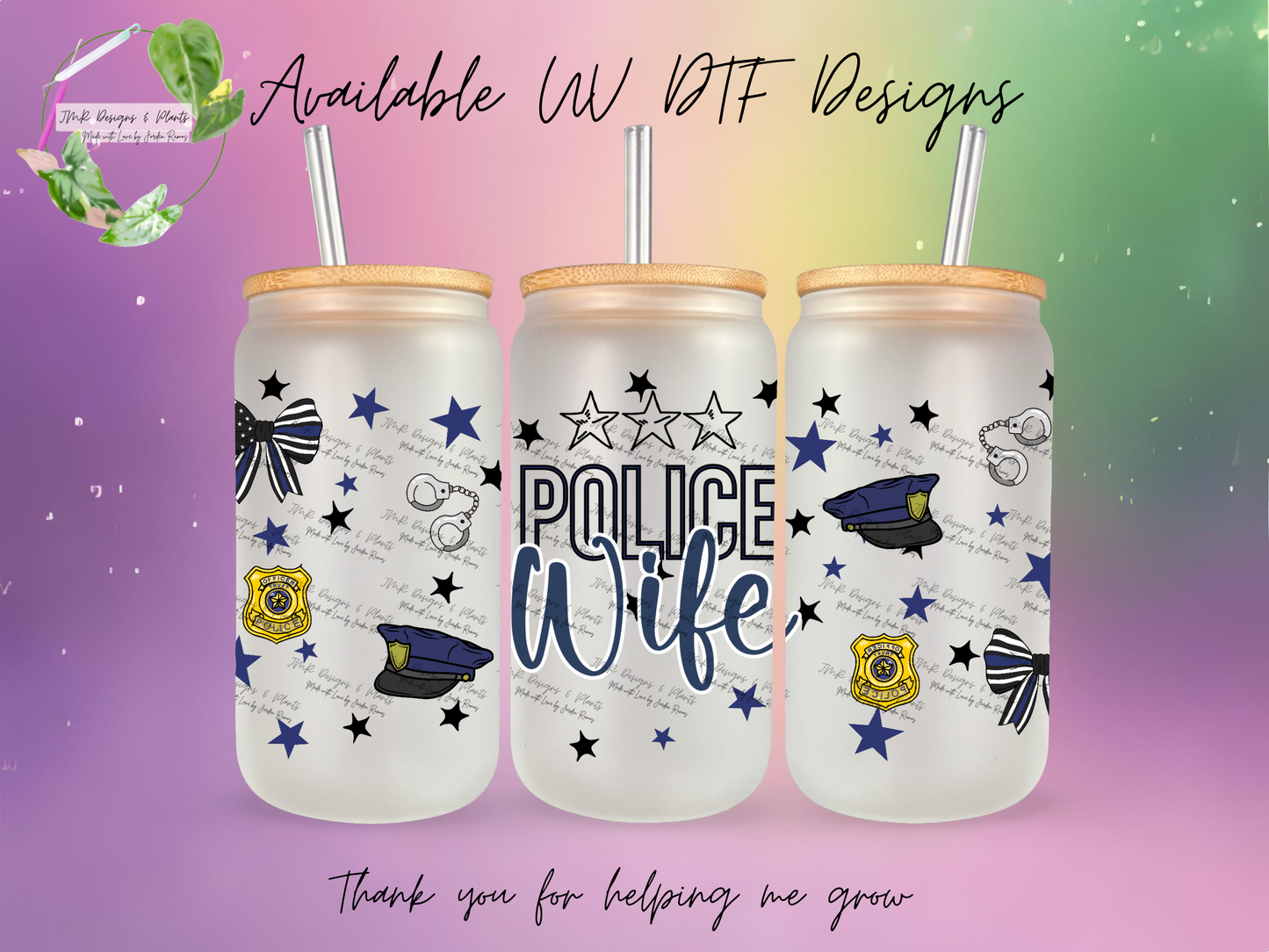 16/20 oz Wrap Police Wife W/Stars