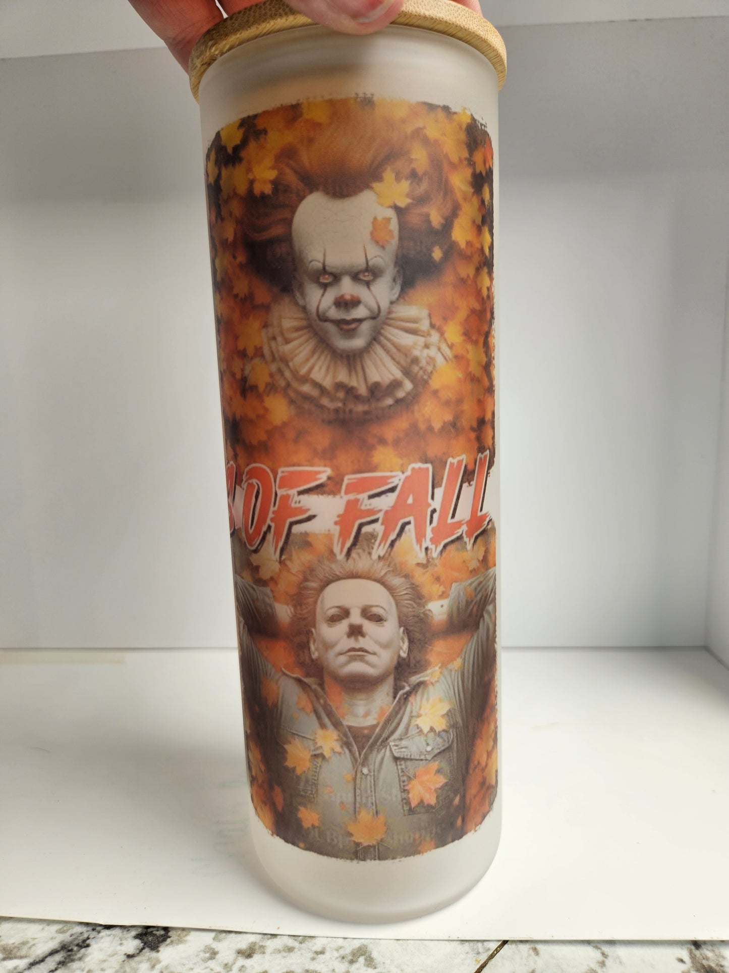 25 oz Frosted Skinny Glass Tumbler "The Boys of Fall"