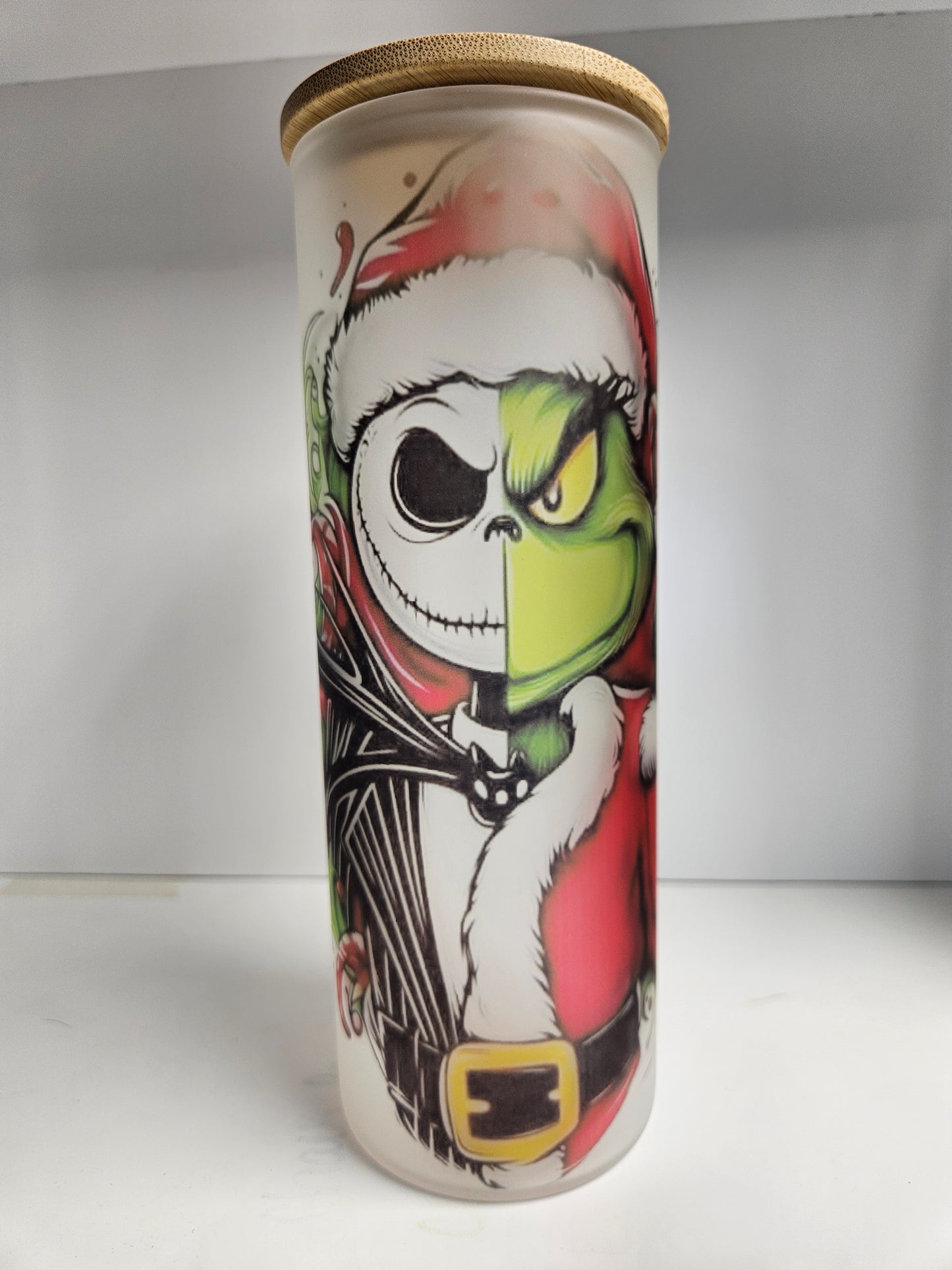 25 oz Frosted Skinny Glass Tumbler "Christmas and Halloween"