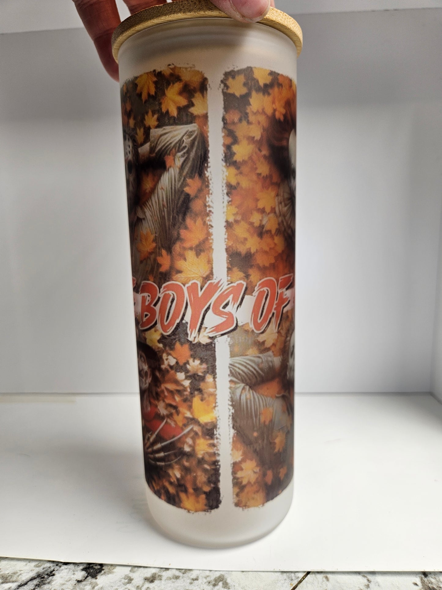 25 oz Frosted Skinny Glass Tumbler "The Boys of Fall"