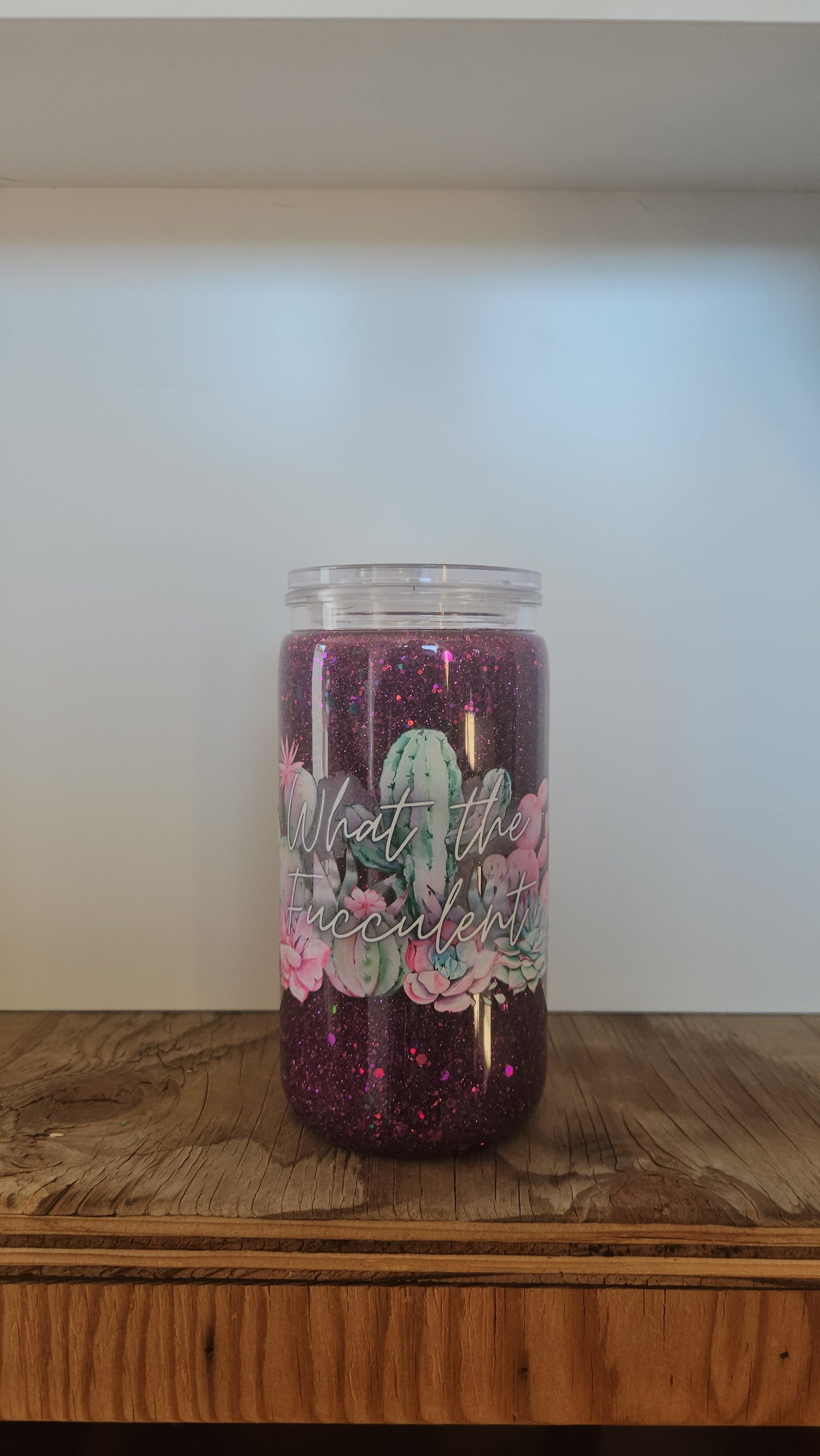16 oz Snow Globe Tumbler "What the Fucculent Cactus"