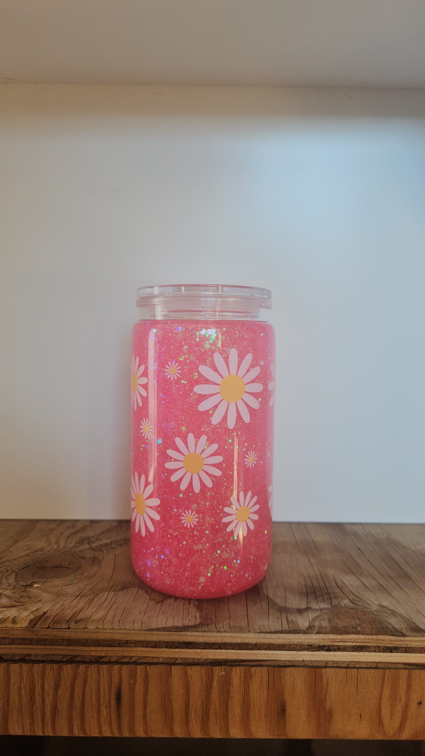16 oz Snow Globe Tumbler "Light Pink Daises"