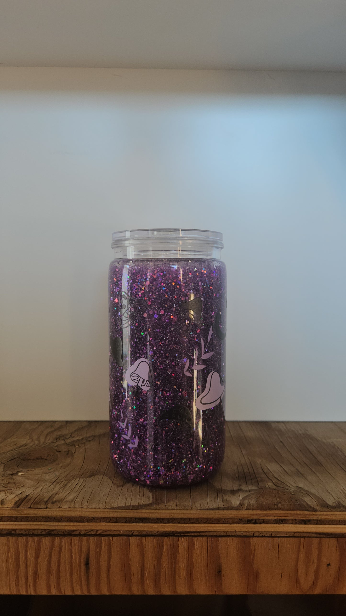 16 oz Snow Globe Tumbler "Purple Mushrooms"