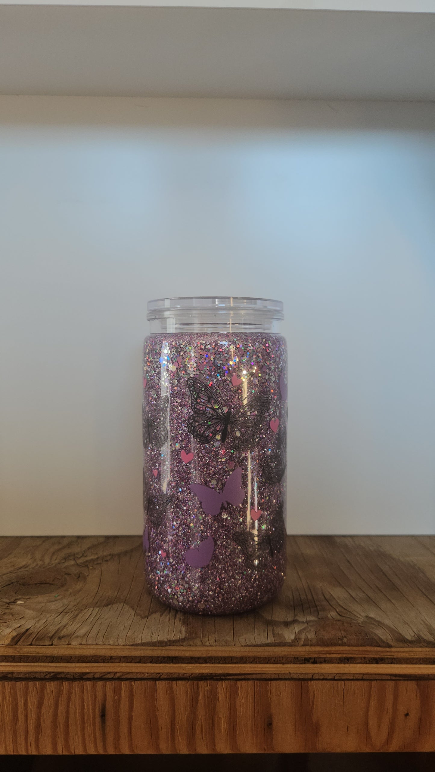 16 oz Snow Globe Tumbler "Purple Butterflies"