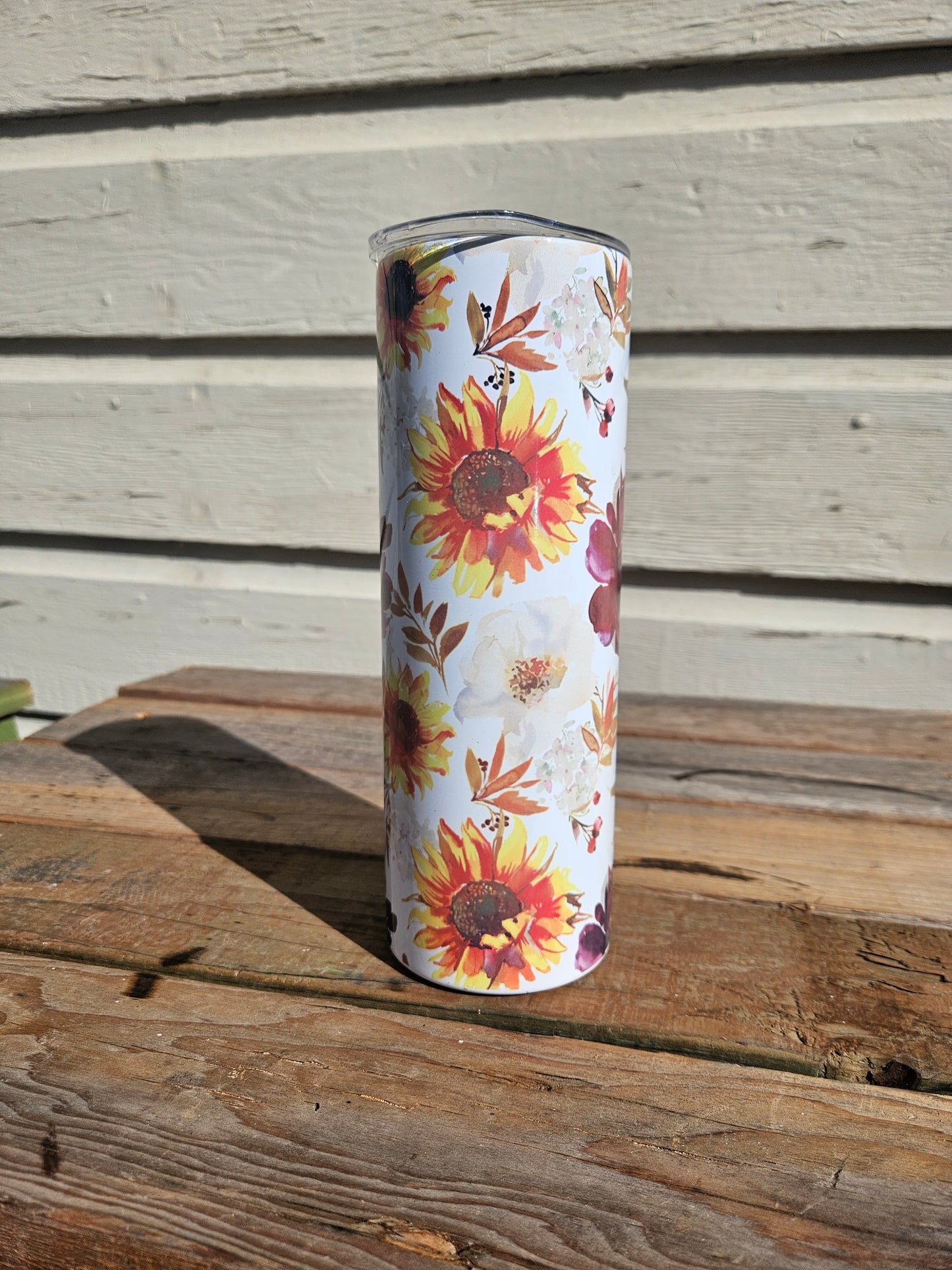20 oz Skinny Stainless Steel Tumbler "Burgundy and Yellow Floral"