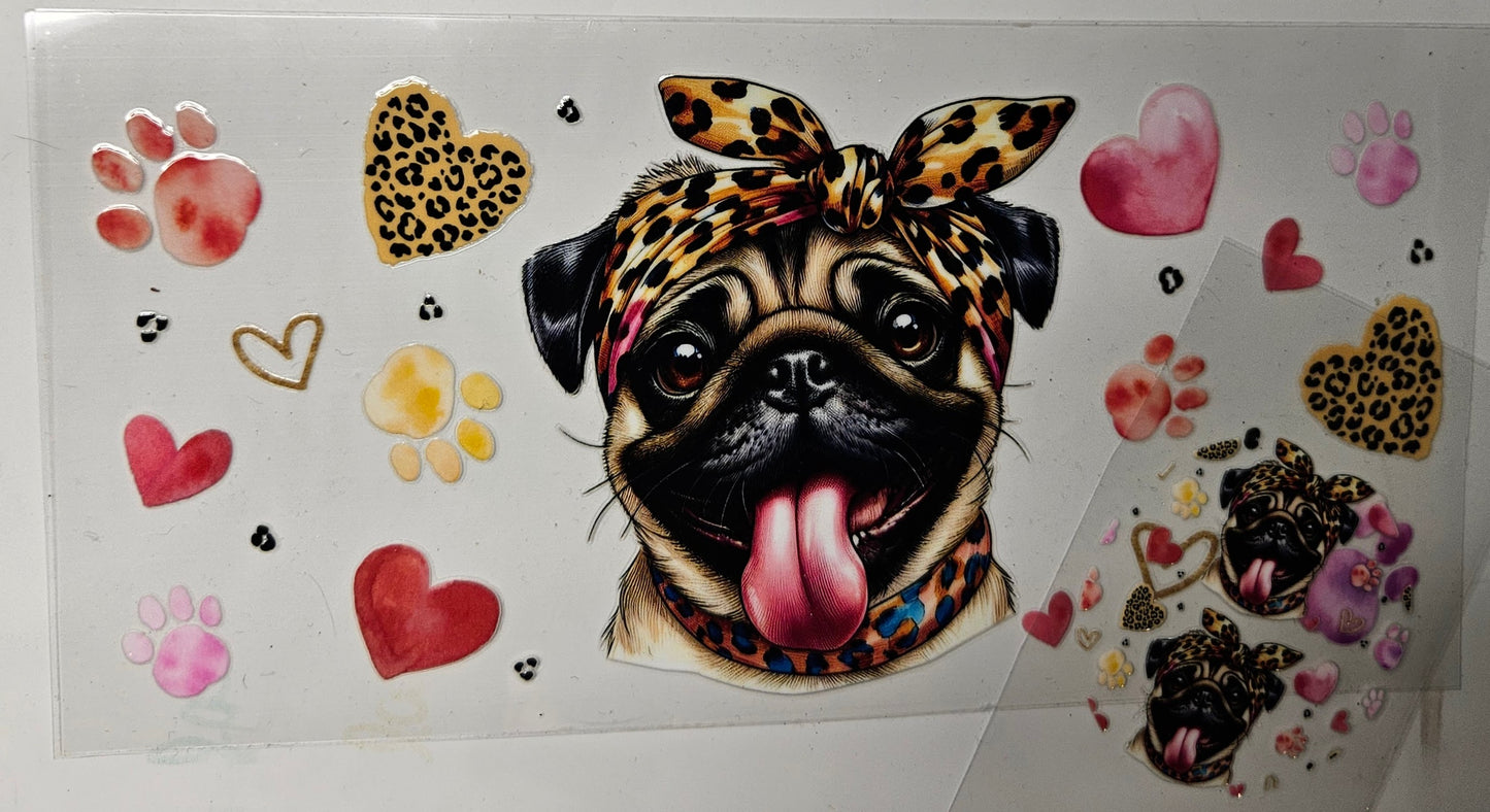 16 oz Wrap Leopard Print Pug + Cup Lid