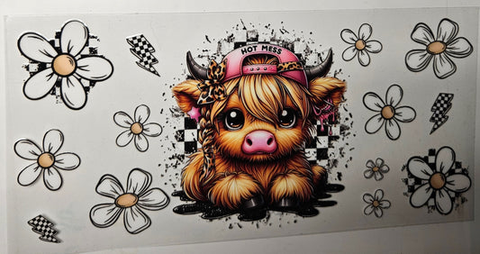 16 oz Wrap Cow Highland Cow W/Blk Wht Flowers