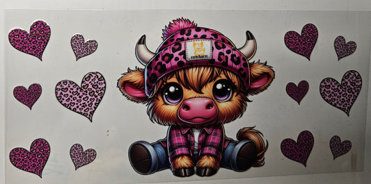 16 oz Wrap Cow Highland Cow W/ Hearts
