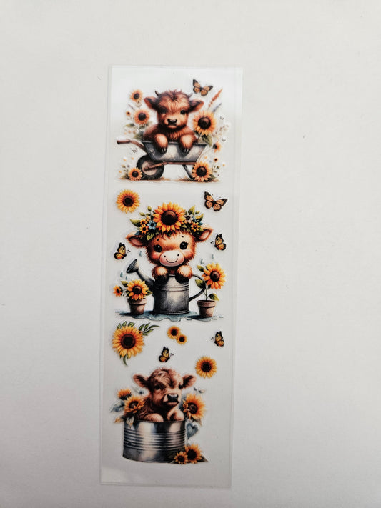 Pen/Bookmark Wrap Cow W/ Sunflower in a watering can