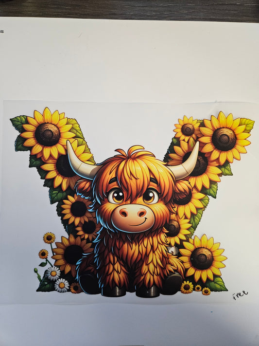 DTF Apparel Cow W/ Sunflowers