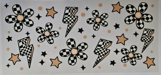16 oz Wrap Blk/Wht Checkered Lighting Bolts W/ Flowers
