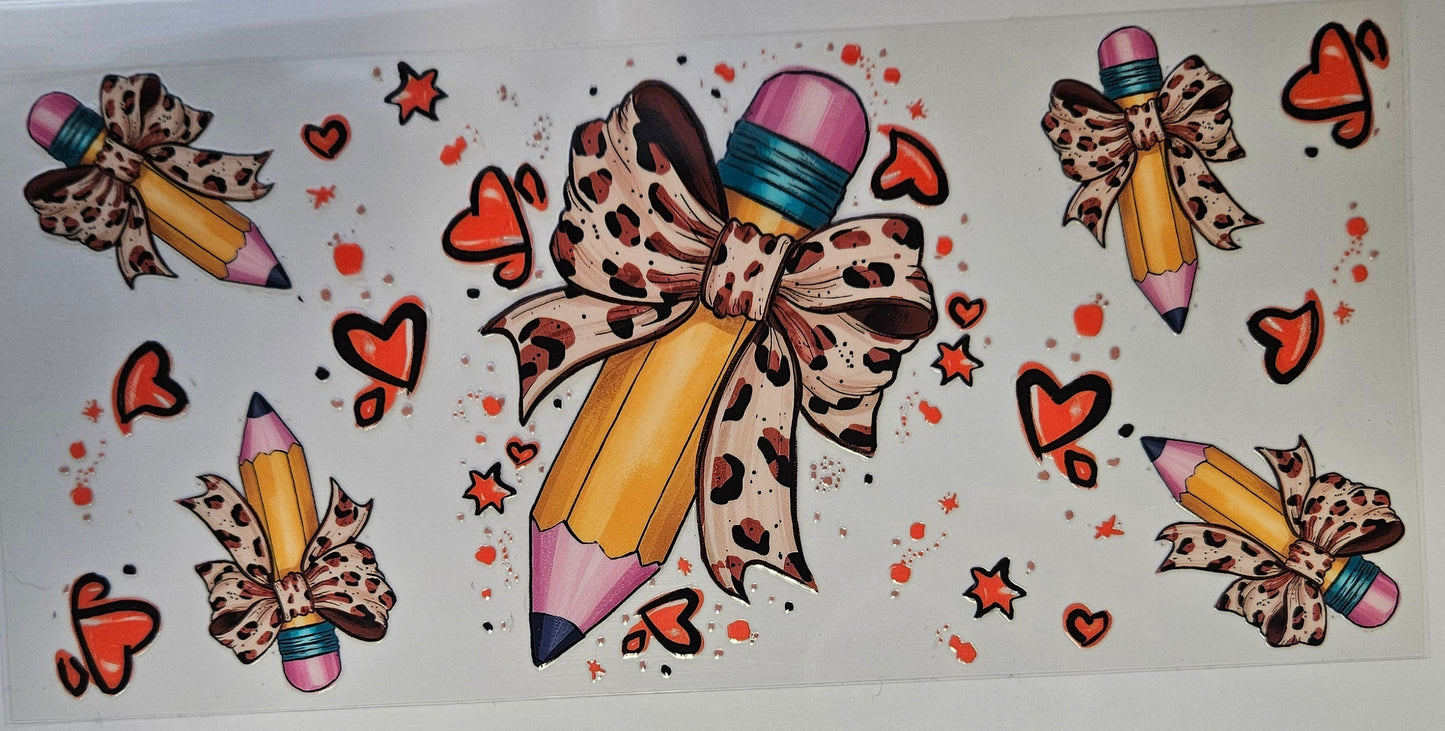 16 oz Wrap Teacher Pencil W/ Leopard Bow