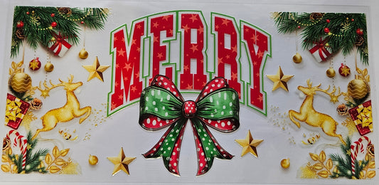 16 oz Wrap Merry W/ Yellow Reindeer and Bow