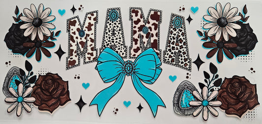 16/20 oz Wrap Mama Cow Print W/ Turquoise Bow