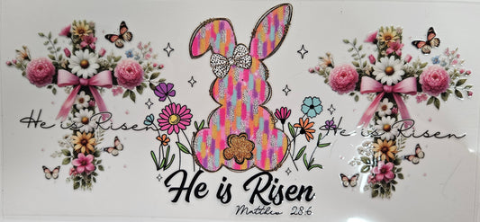 16/20 oz Wrap He is Risen Bunny W/ Floral Crosses