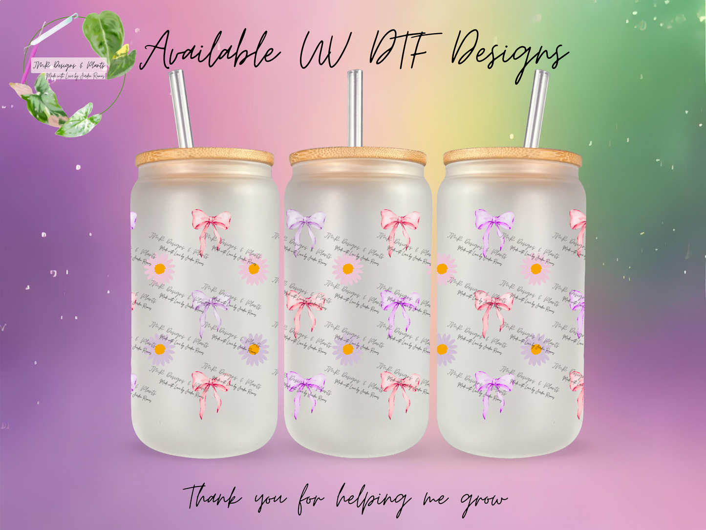 16/20 oz Wrap Pink, Purple Bows