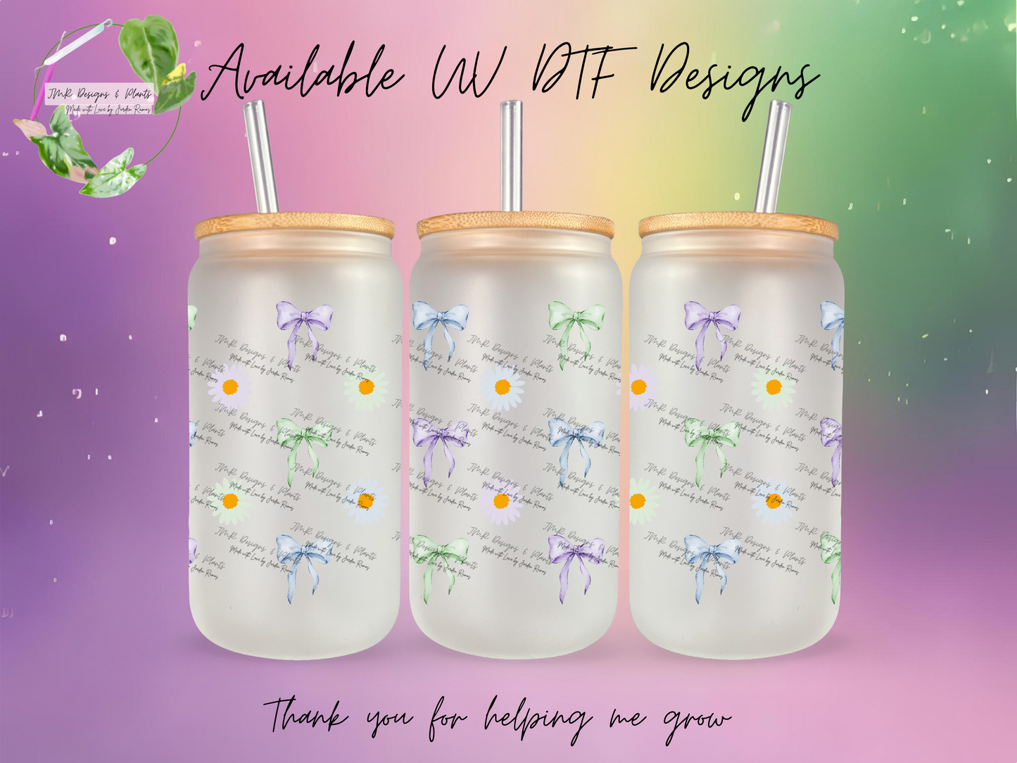 16/20 oz Wrap Green, Purple, Blue Bows