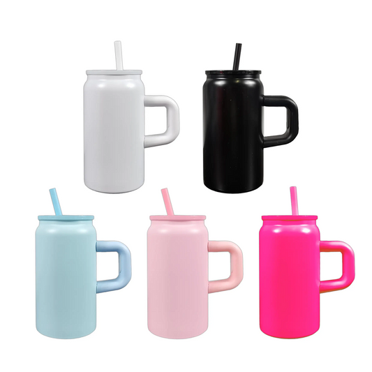 16 oz Coated Glossy Stainless Steel Tumbler W/ Handle