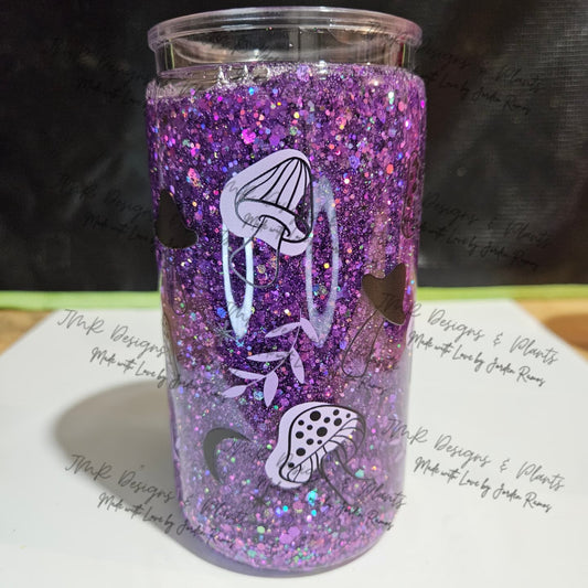 16 oz Snow Globe Tumbler "Purple Mushrooms"