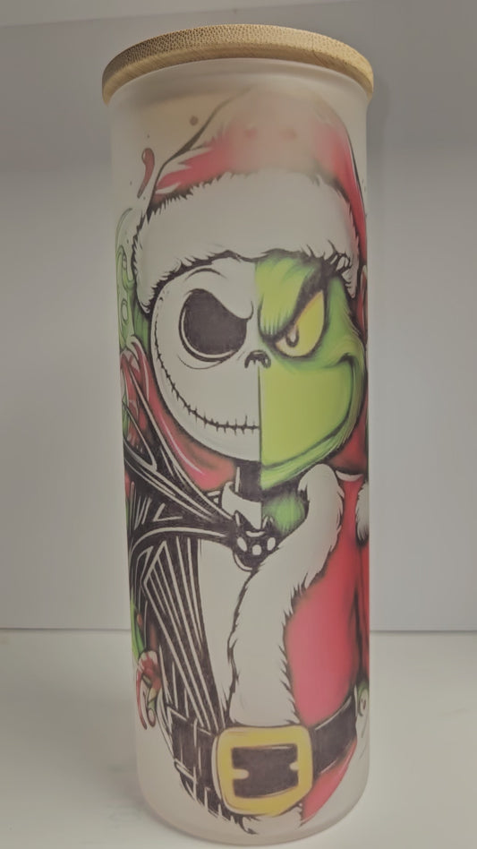25 oz Frosted Skinny Glass Tumbler "Christmas and Halloween"